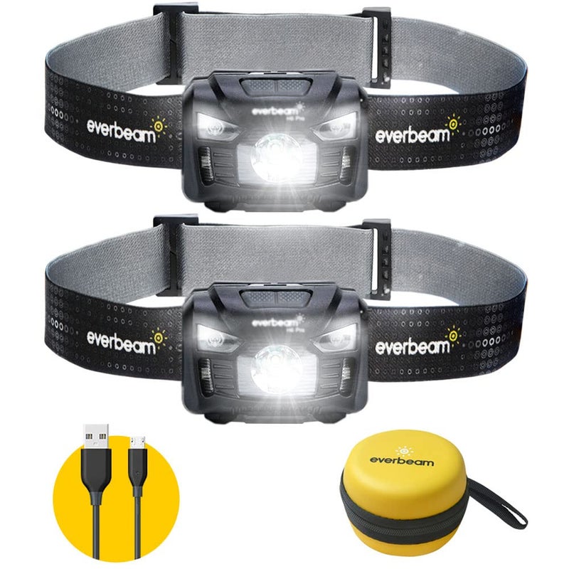 Everbeam H6 Pro LED Head Torch Headlamp, Motion Sensor Control, 650 Lumen Bright 20 Hours Runtime 1200mAh Battery Powered USB Rechargeable Headlight (2 Pack) - Image 1